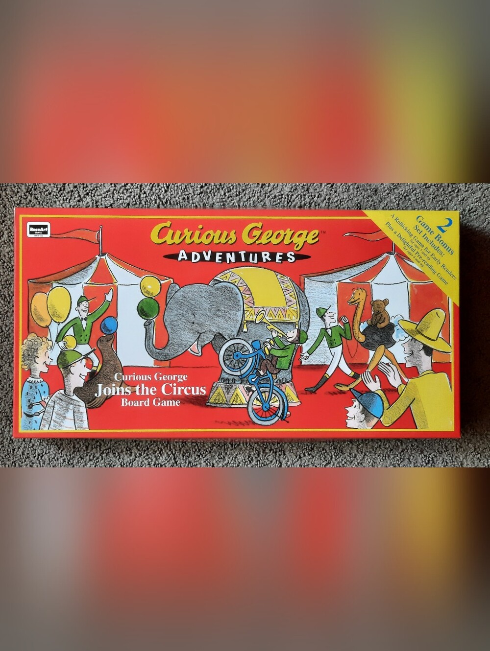 VTG Curious George Joins The Circus 2–Game Board Game RoseArt 1999 Complete NEW